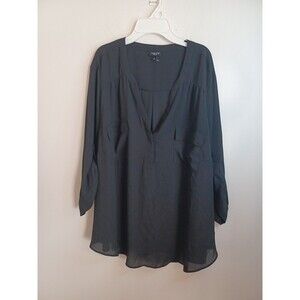 Torrid Harper Button Up Blouse Womens 4 Black Beach Coverup Coastal Vacation